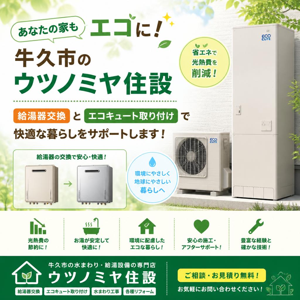 あなたの家もエコに！牛久市のウツノミヤ住設が給湯器交換とエコキュート取り付けで快適な暮らしをサポートします！