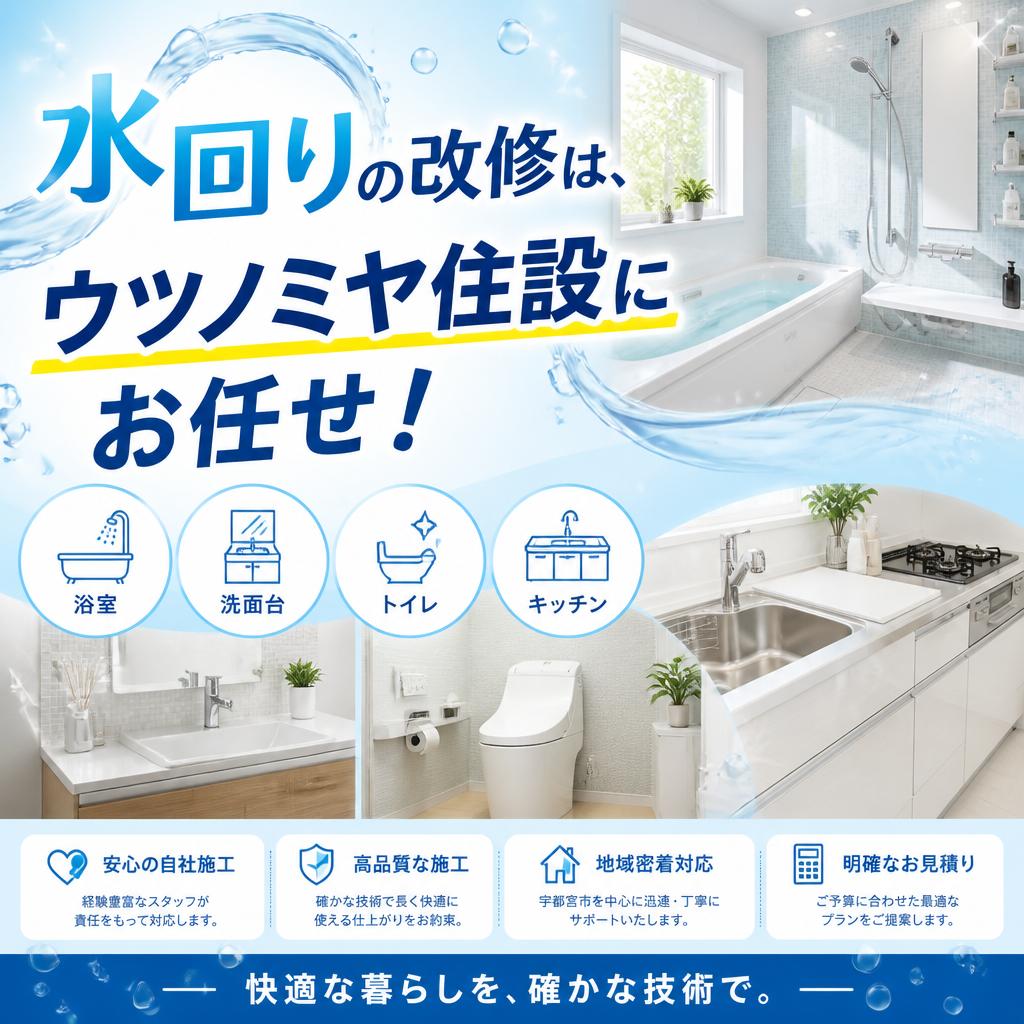 水回りの改修は、ウツノミヤ住設にお任せ！