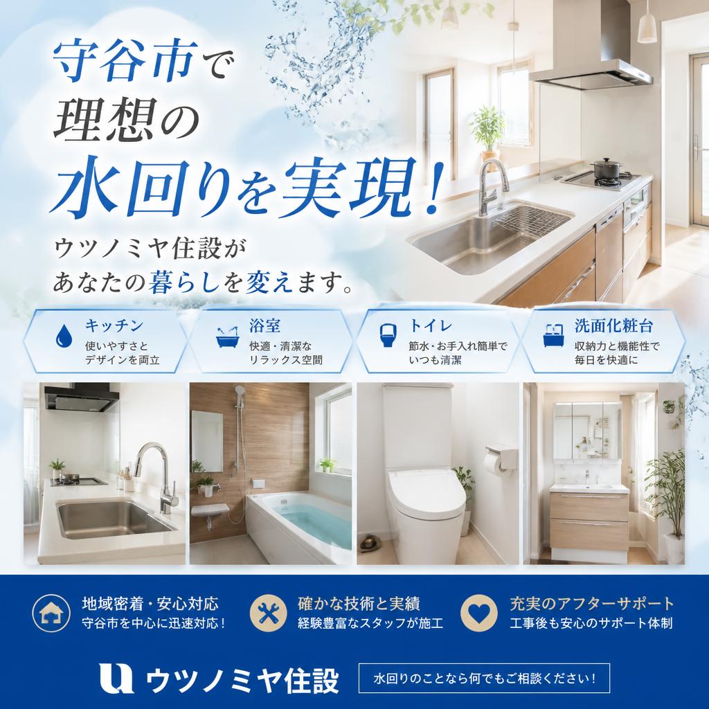守谷市で理想の水回りを実現！ウツノミヤ住設があなたの暮らしを変えます。