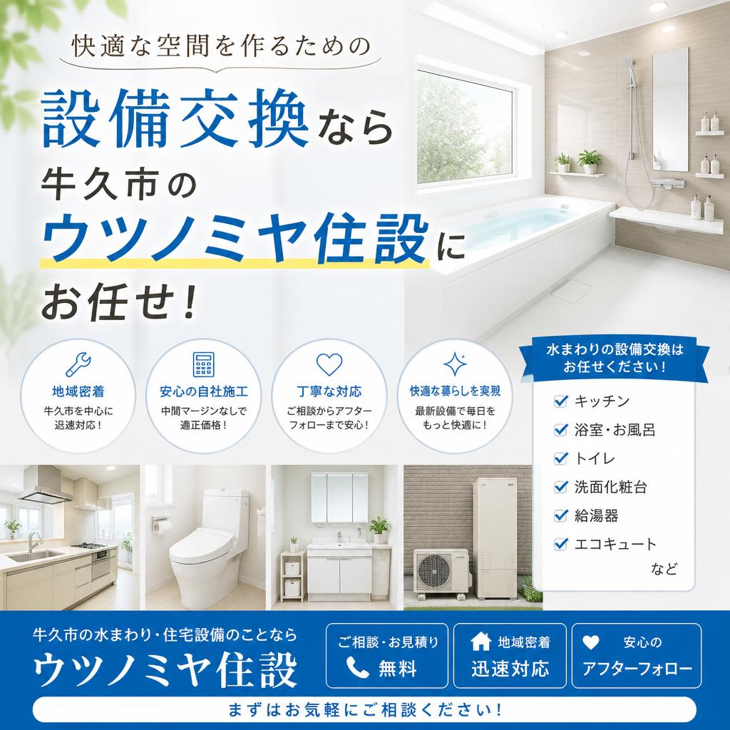 快適な空間を作るための設備交換なら牛久市のウツノミヤ住設にお任せ！