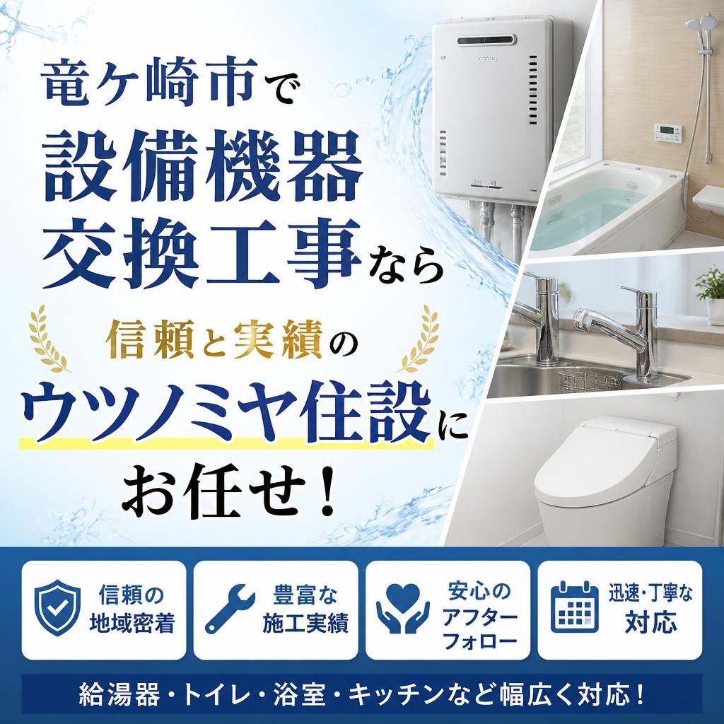 竜ケ崎市で設備機器交換工事なら、信頼と実績のウツノミヤ住設にお任せ！